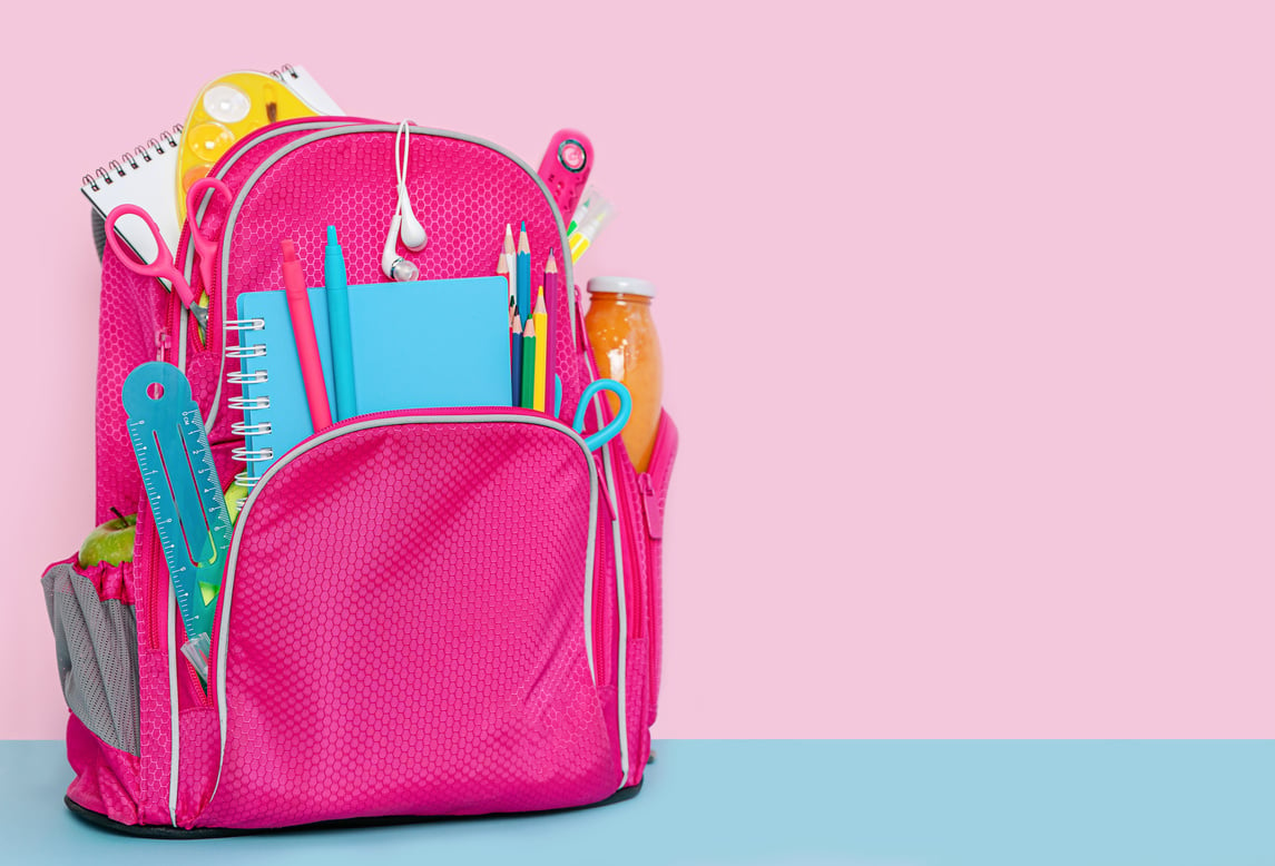 Pink Backpack with School Supplies